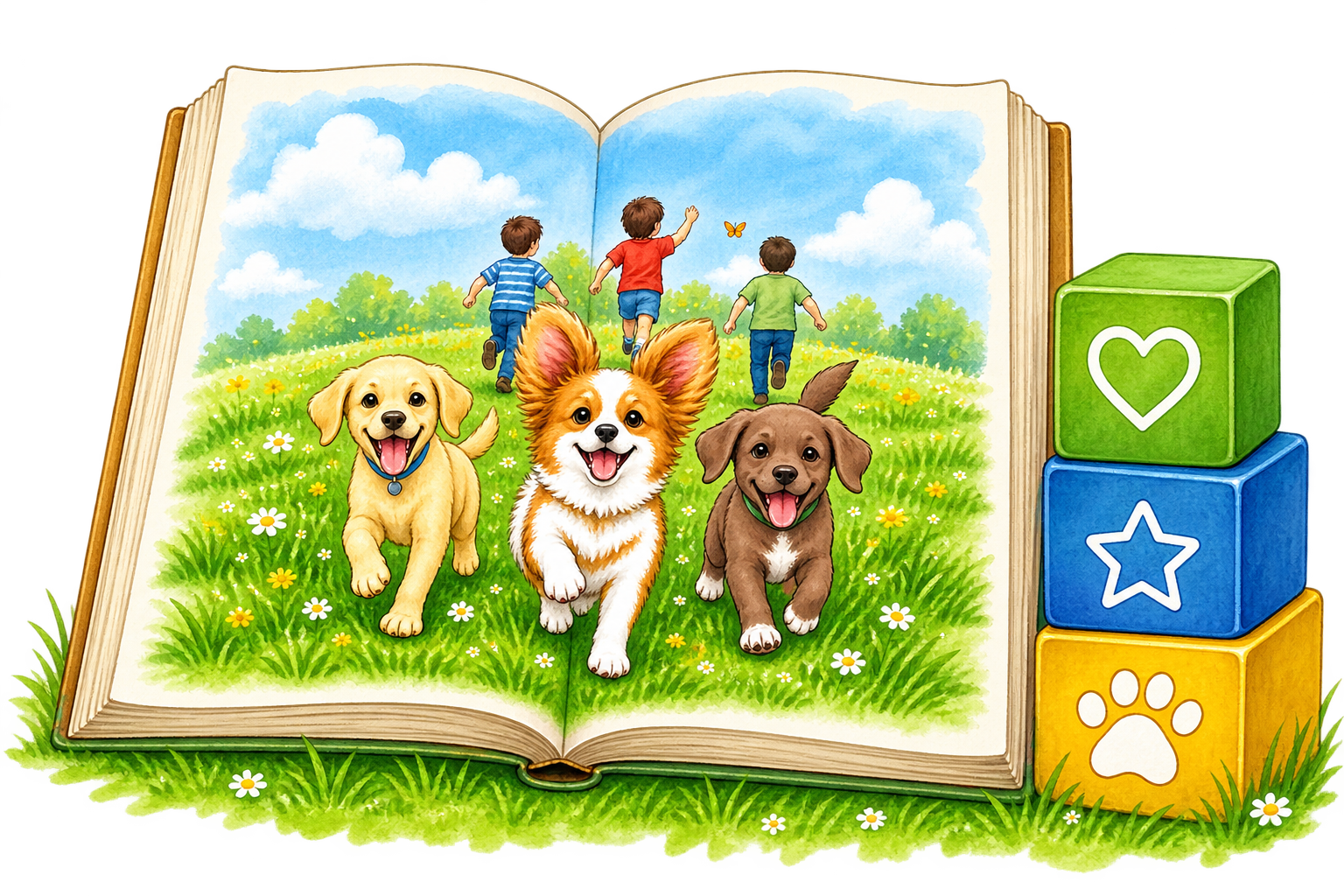 Maxi, Missie and Maisey children's book with colourful blocks